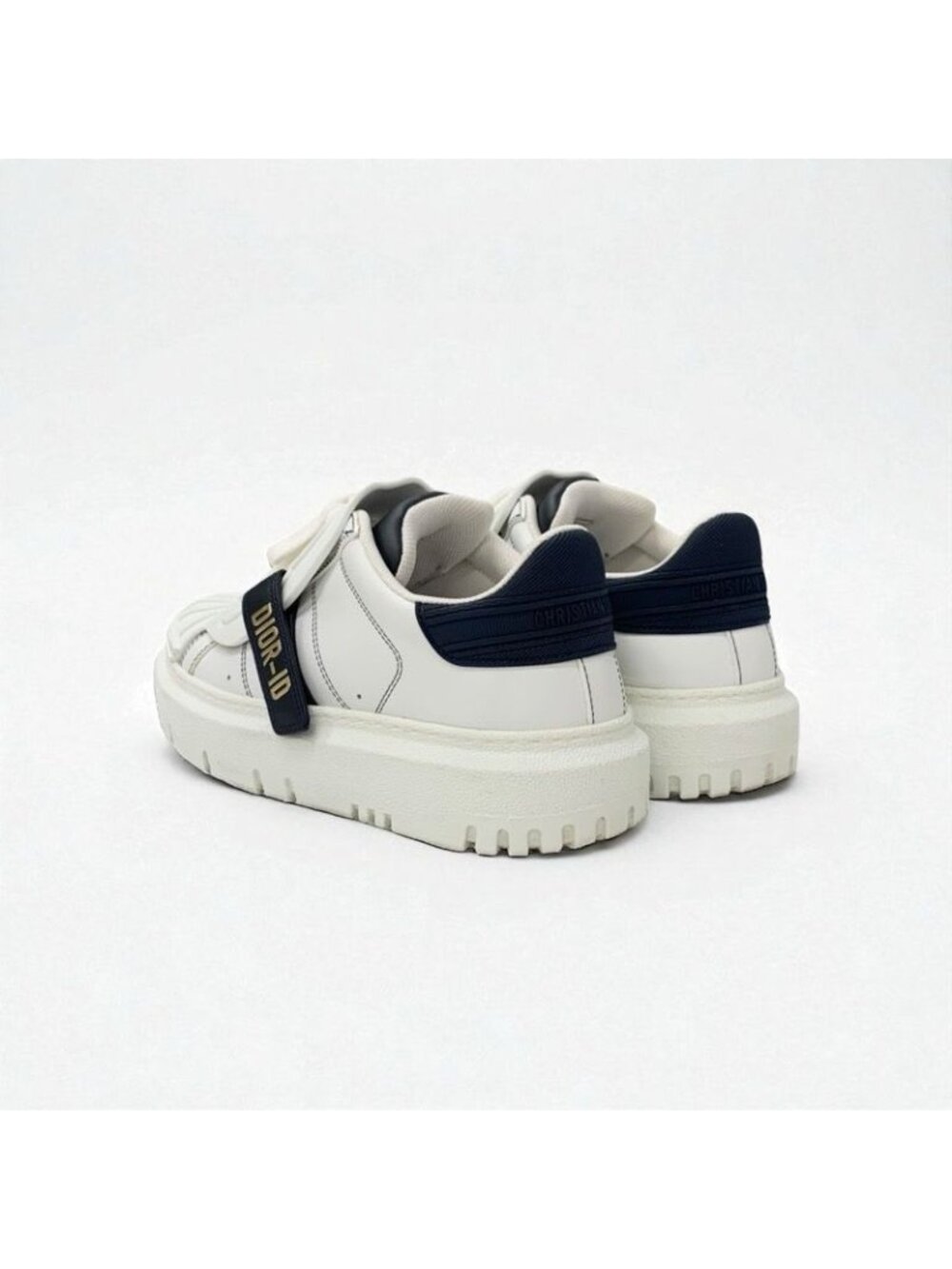 Christian Dior-id Sneakers Shoes Leather Rubber White Black Logo Velcro - Picture 4 of 10
